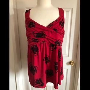 Torrid Red Strappy Blouse with Rose Print